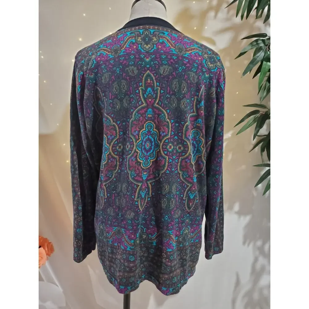 Isaac Mizrahi Live Paisley V-neck Button Cardigan Sweater Womens Size XL Boho - Picture 3 of 10